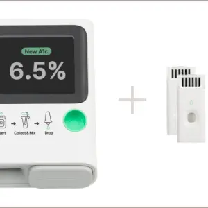 OBM rapid A1c At-Home System with test cartridges, designed for accurate and convenient HbA1c measurement at home. Includes a user-friendly device and test cartridges for effective diabetes monitoring and management.